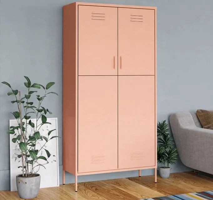 Różowa stalowa szafa gospodarcza na nóżkach N3-K53