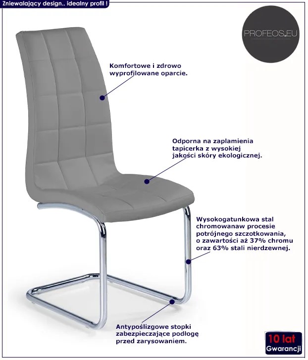 Popielate Pikowane Krzesło Na Płozach F3-C26