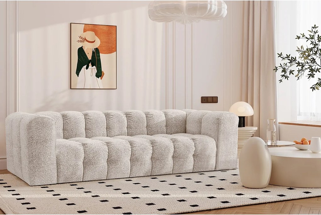 Sofa czteroosobowa BALOO, tkanina szenilowa + bukla, Ecru