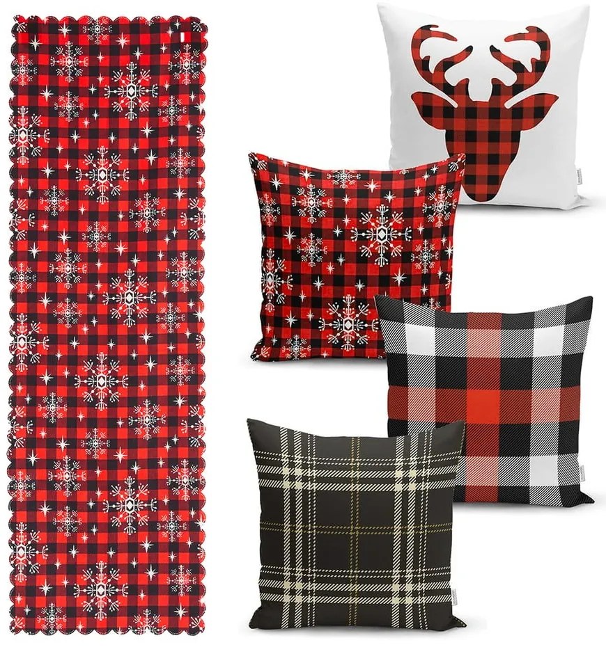 Zestaw 4 świątecznych poszewek na poduszki i bieżnika Minimalist Cushion Covers Snowflake