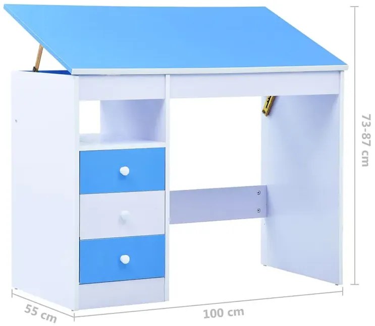 Niebiesko-białe biurko z uchylnym blatem do rysowania dziecięce K7-E65