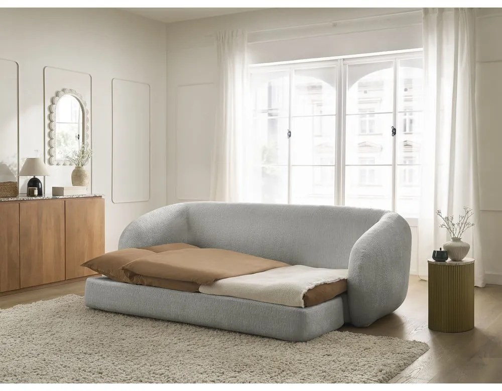 Jasnoszara rozkładana sofa z tkaniny szenilowej 228 cm Neyo – Bobochic Paris