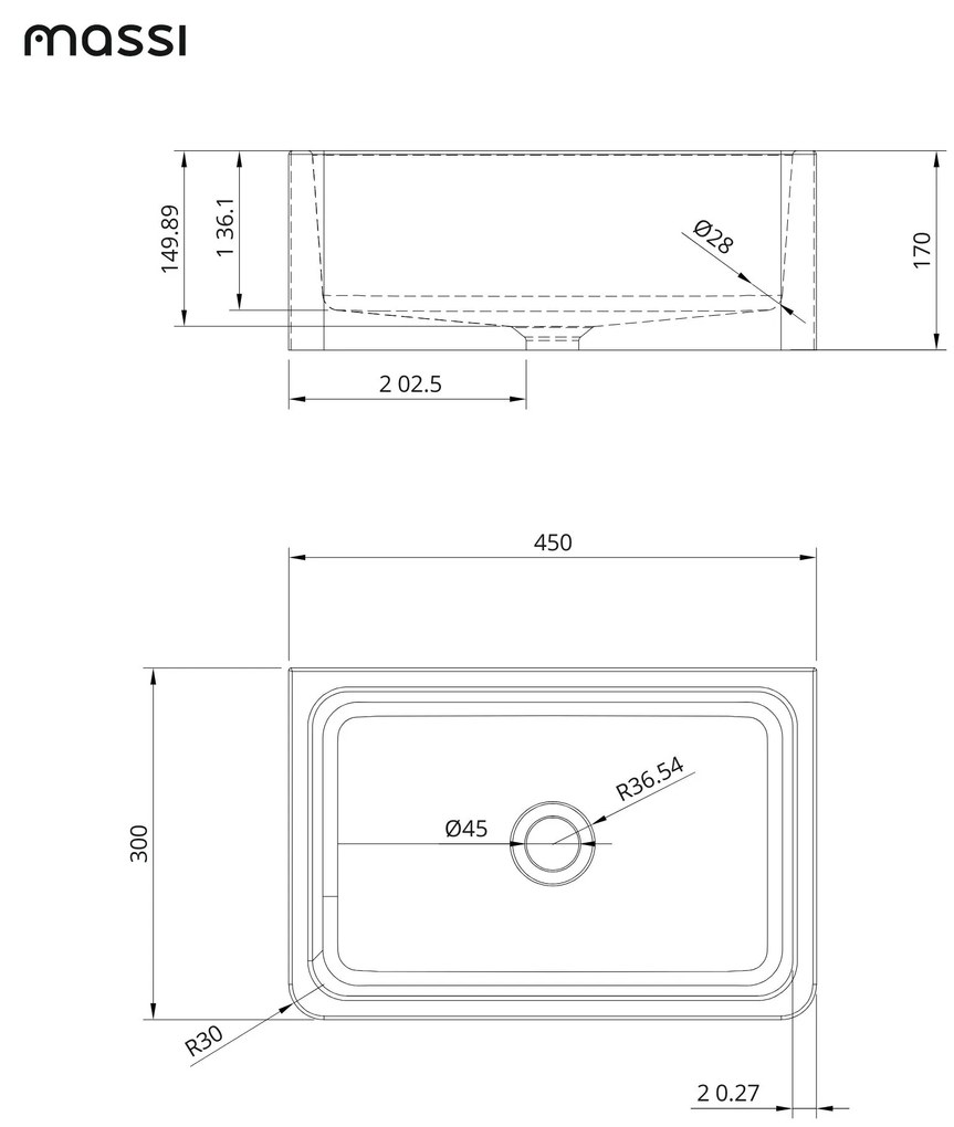 Umywalka betonowa wisząca / nablatowa prostokątna bez otworu na baterię 45 x 30 cm BESENI | różne kolory : Kolor - Turkusowy, Typ montażu - podwieszana