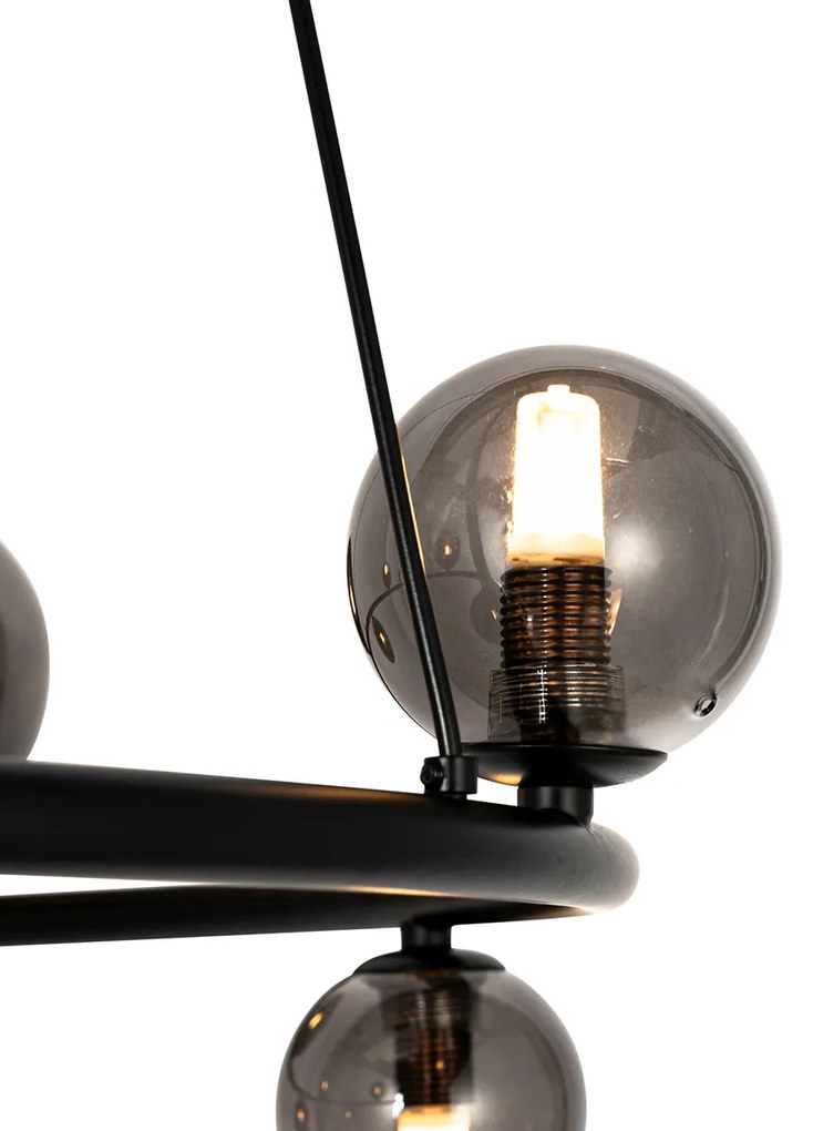 Czarna lampa wisząca z przydymionym okrągłym szkłem 8-świateł - MonacoDesignerski Oswietlenie wewnetrzne