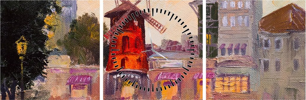 Obraz - Moulin Rouge, Paryż, Francja (z zegarem) (90x30 cm)