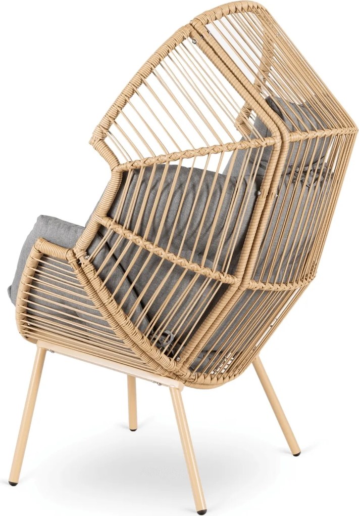 Fotel ogrodowy kokon Zafira technorattan, boho, szara poduszka