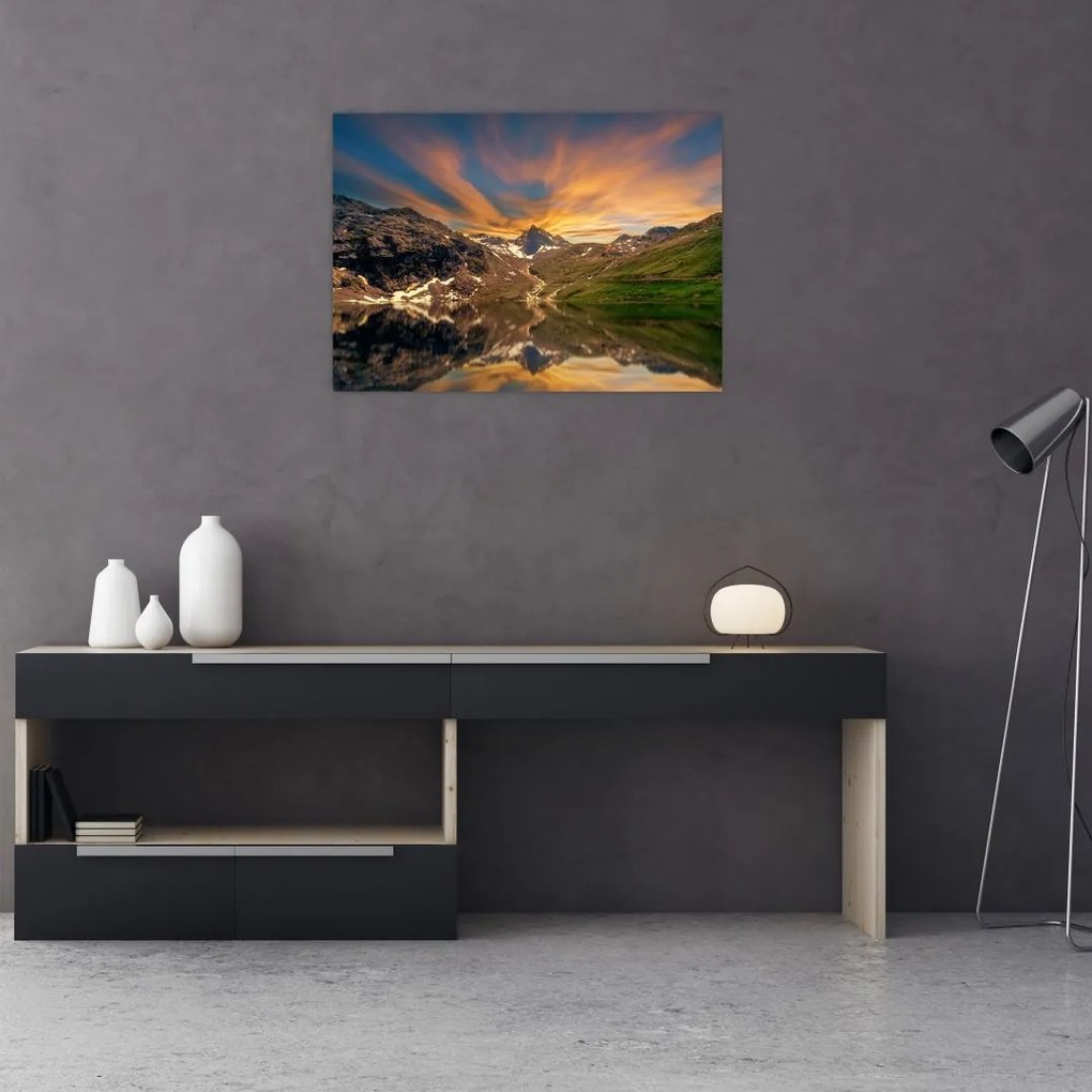 Obraz - Odbicie w górskim jeziorze (70x50 cm)