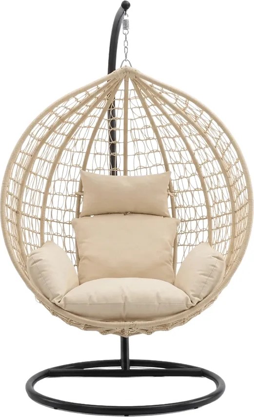 Wiszące krzesło KOKON ze stojakiem, beżowe