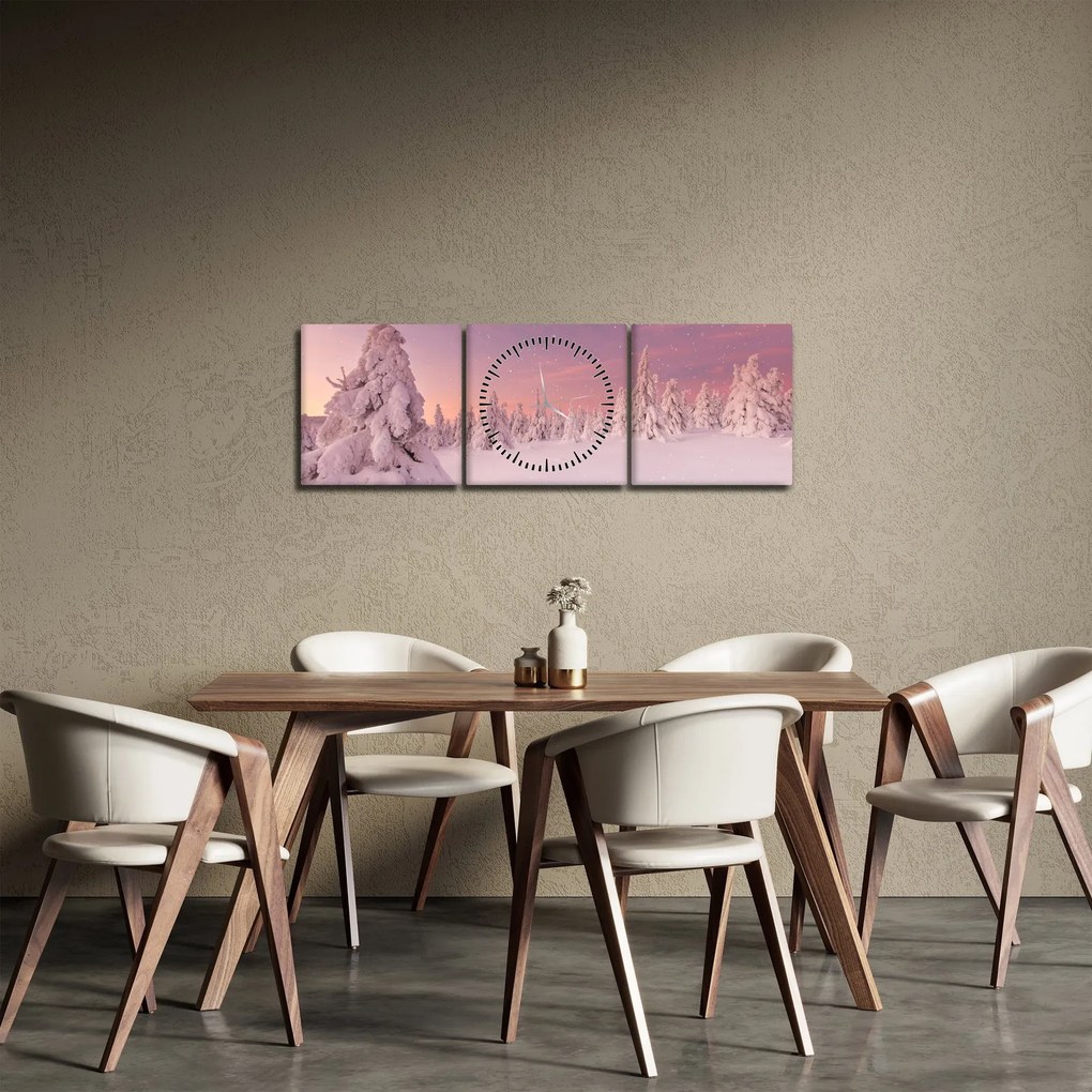 Obraz - Drzewa pod warstwą śniegu (z zegarem) (90x30 cm)