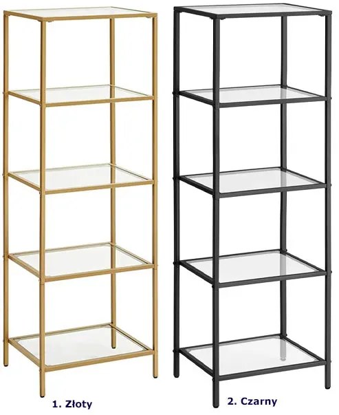 Czarny metalowy szklany regał z 5 półkami w stylu loft - Linas 3X