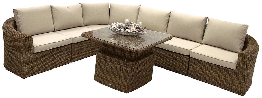 Rattanowy zestaw narożny modułowy BORNEO LUXURY dla 6 osób (brązowy)
