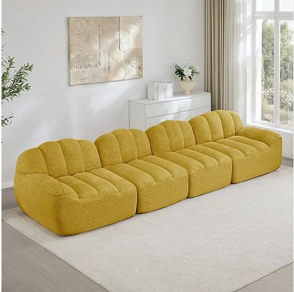 Canapé 4 places modulable en velours côtelé, ergonomique, sans assemblage, 366x104x79cm, Jaune