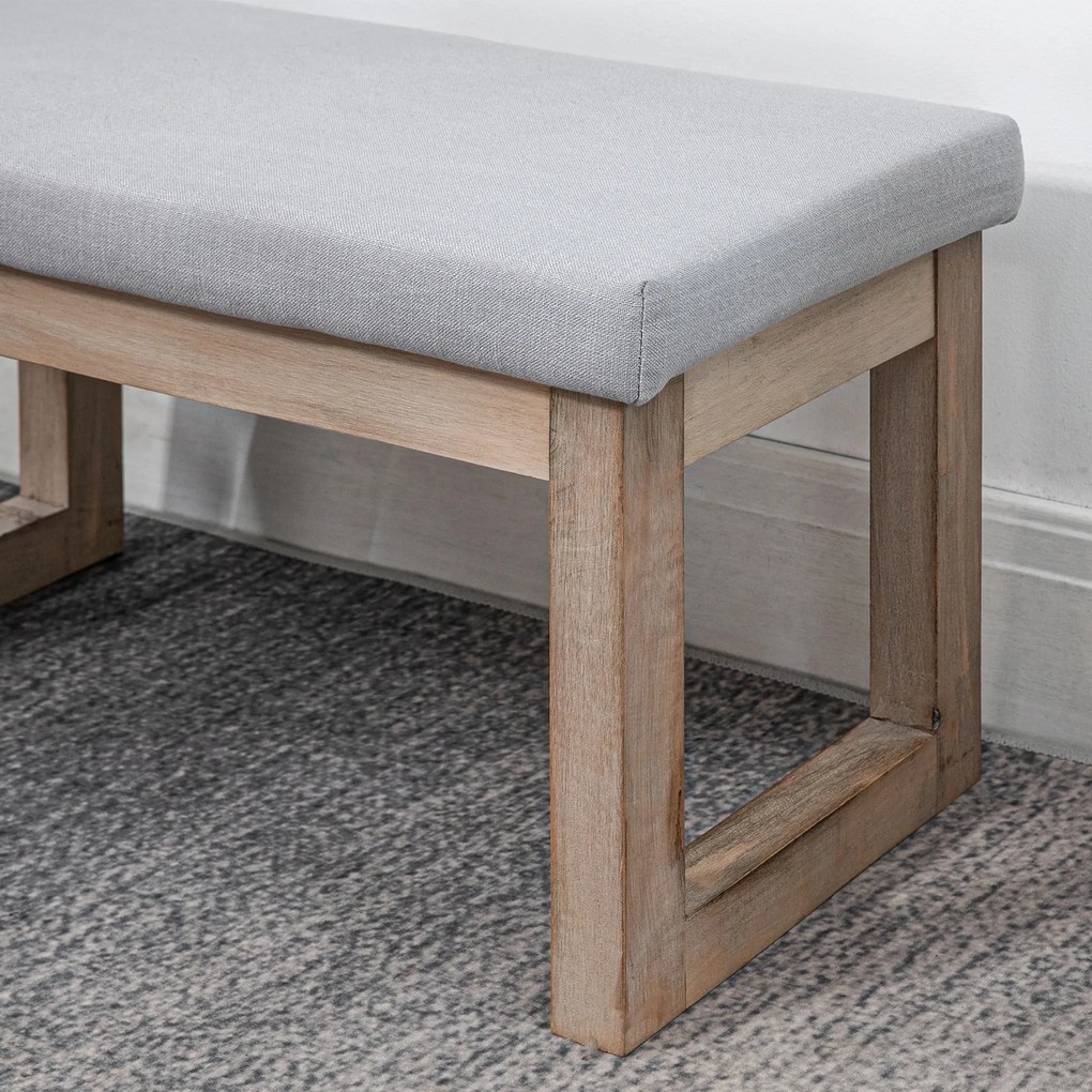 HOMCOM Podnóżek, pufa z wykończeniem imitującym len, siedzisko na drewnianych nogach