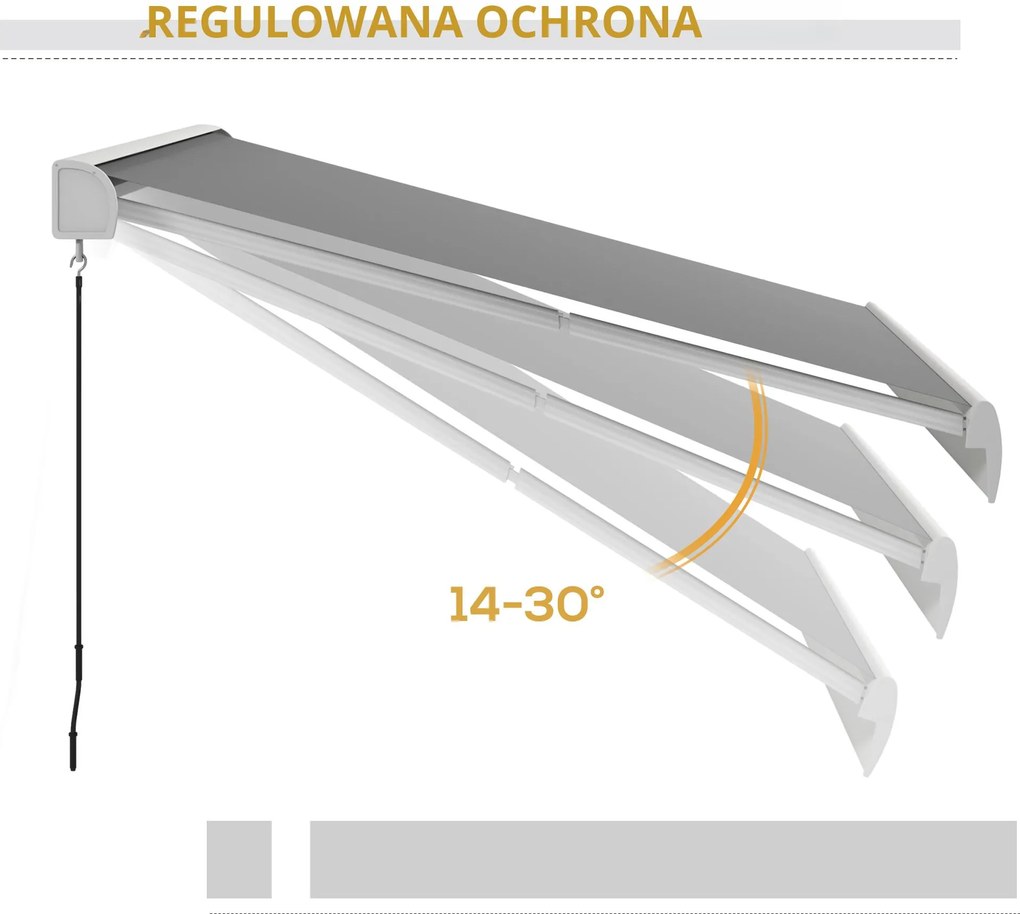 Outsunny Markiza, elektryczna/ręczna wysuwana, pełna kasetonowa, pilot zdalnego sterowania, rama aluminiowa, 3 x 2,5 m, Jasnoszary