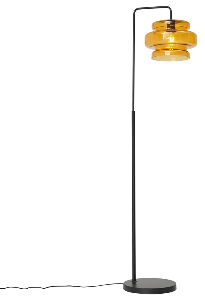 Candeeiro de pé retro preto com vidro laranja - Denise