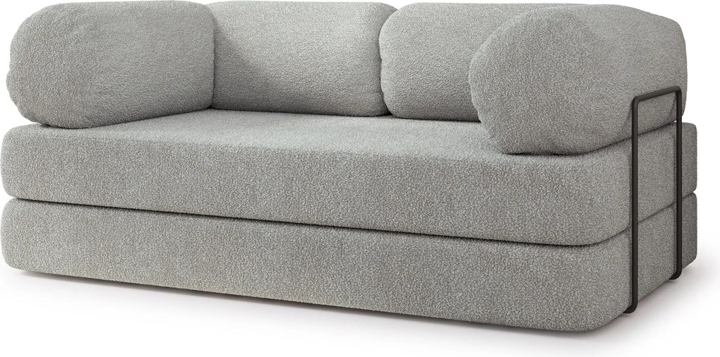 Masseno Sofa piankowa EIREN z funkcją spania, Kanapa z pianki do salonu, Bezmontażowa, Tkanina bucle – Jasnoszary QUELLE 83