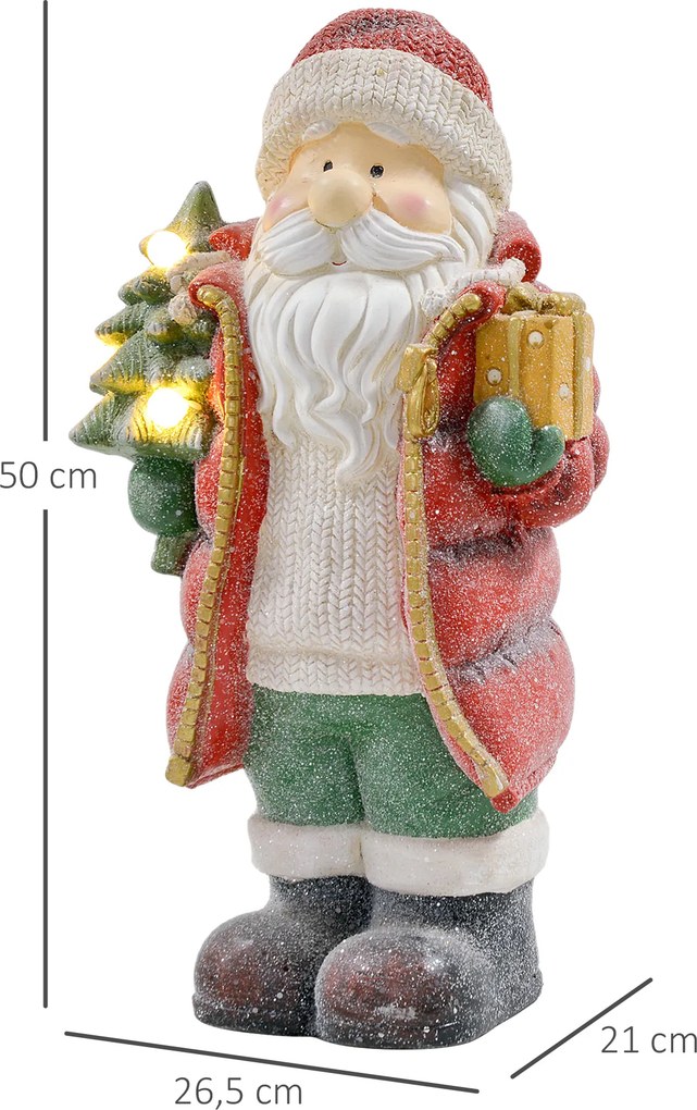 HOMCOM Figurka świąteczna z choinką i prezentem, 3 ciepłobiałe LEDy, na baterie, 50 cm | Aosom PL