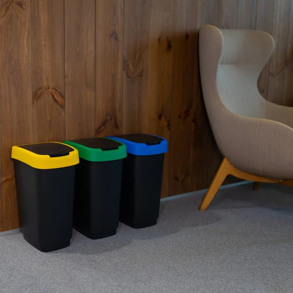 Czarne kosze na śmieci zestaw 3 szt. do segregacji odpadów z plastiku z recyklingu 25 l Twist – Rotho