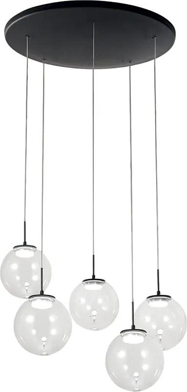 Ariel - Fabas Luce 5-lampowa okrągła lampa wisząca - 35W ściemnialna dioda LED - Przezroczysta okrągła rozeta sufitowa śr. 50 cm