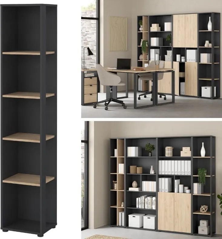 Wąski regał biurowy słupek 4 półki Sign 40 jackson hickory/szary mat