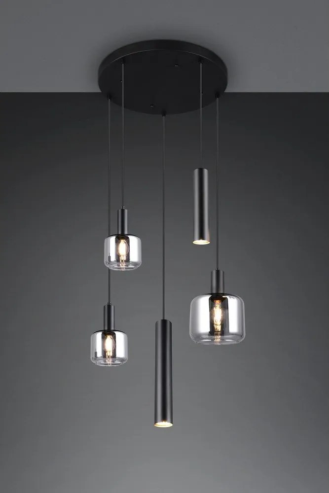 Czarna lampa wisząca z metalowo-szklanym kloszem ø 40 cm Mataro – Trio