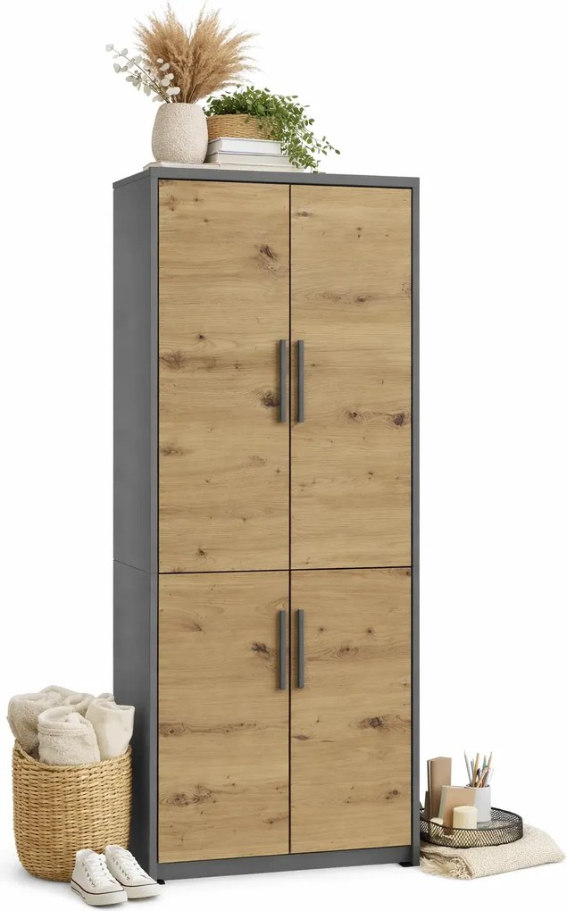 Duży regał zamykany dąb artisan + antracyt H3-N88