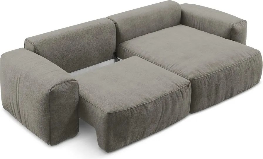 Szary rozkładany narożnik z tkaniny szenilowej (prawostronny/z szezlongiem) Kuki – Makamii