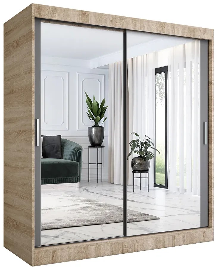 Szafa przesuwna z lustrem 180 cm dąb sonoma + antracyt - Kukkin 5X