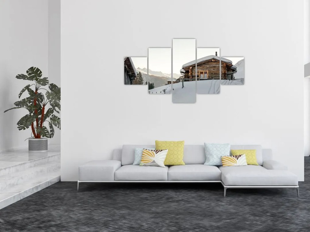 Obraz - chata górska w śniegu (125x70 cm)