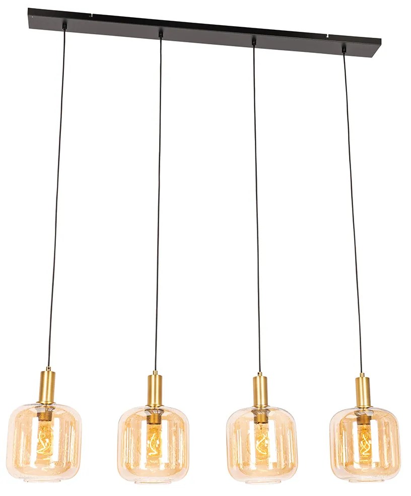 Inteligentna lampa wisząca czarna z mosiądzem i bursztynowym szkłem 4-źródła światła z 4 Wifi G95 - ZuzannaDesignerski Oswietlenie wewnetrzne