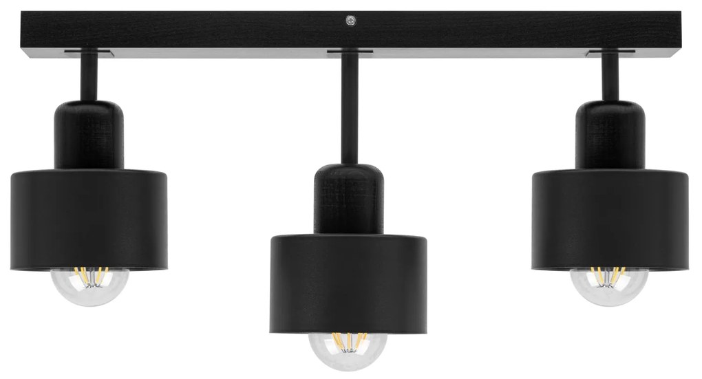 Czarna lampa sufitowa, trzypunktowy spot DSC50x7SC z drewna i metalu E
