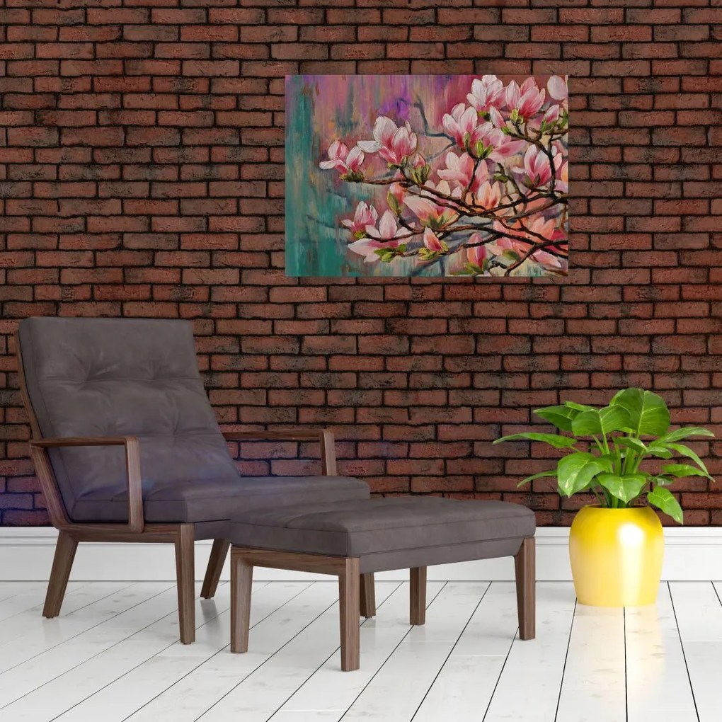 Obraz na szkle - Obraz na szkle olejny, Kwitnąca sakura (70x50 cm)