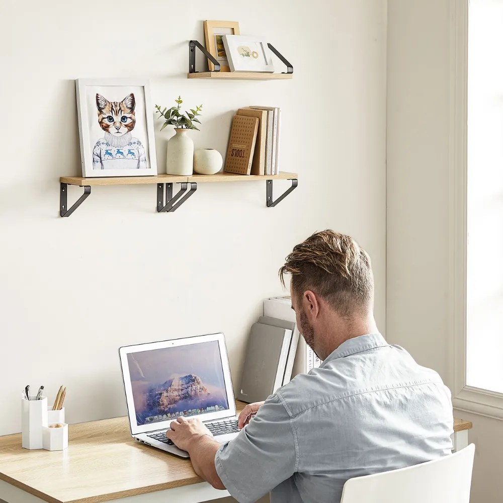 Vasagle Półki ścienne ABBY z konsolą, 3 szt., 30/35/40x12cm, czarna/jasnobrązowy