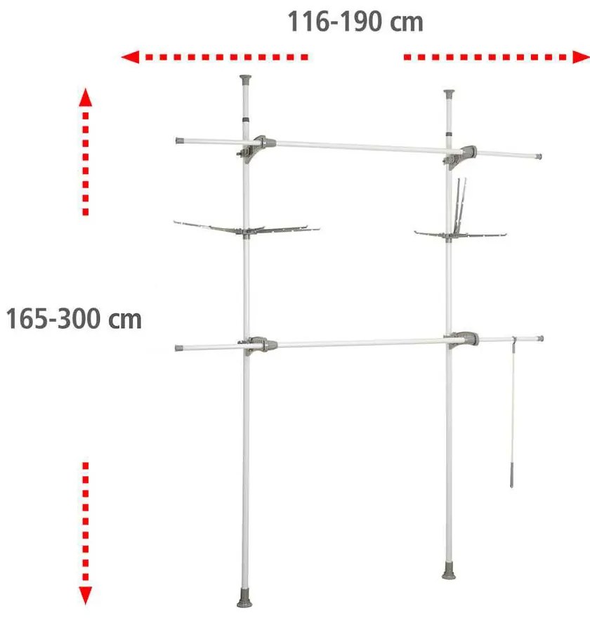 Teleskopowy wieszak na ubrania HERKULEX FLEX, praktyczny stelaż z regulowanymi wymiarami - 165-300 x 116-190 x 36 cm, WENKO