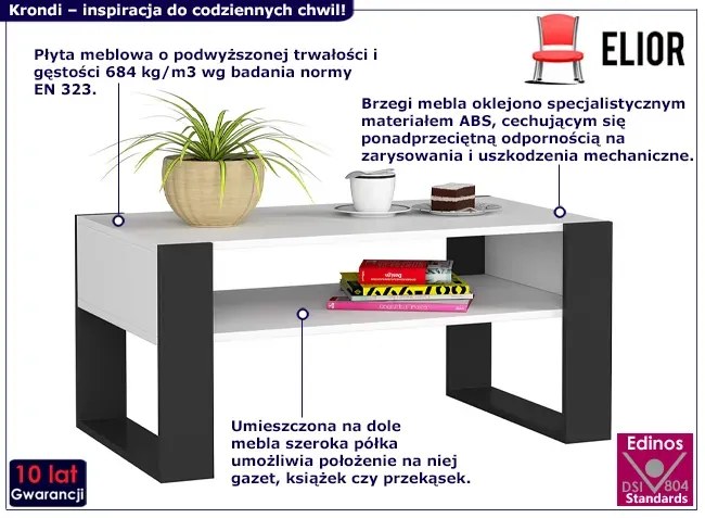 Prostokątny stolik kawowy z półką biały+czarny - Marsela