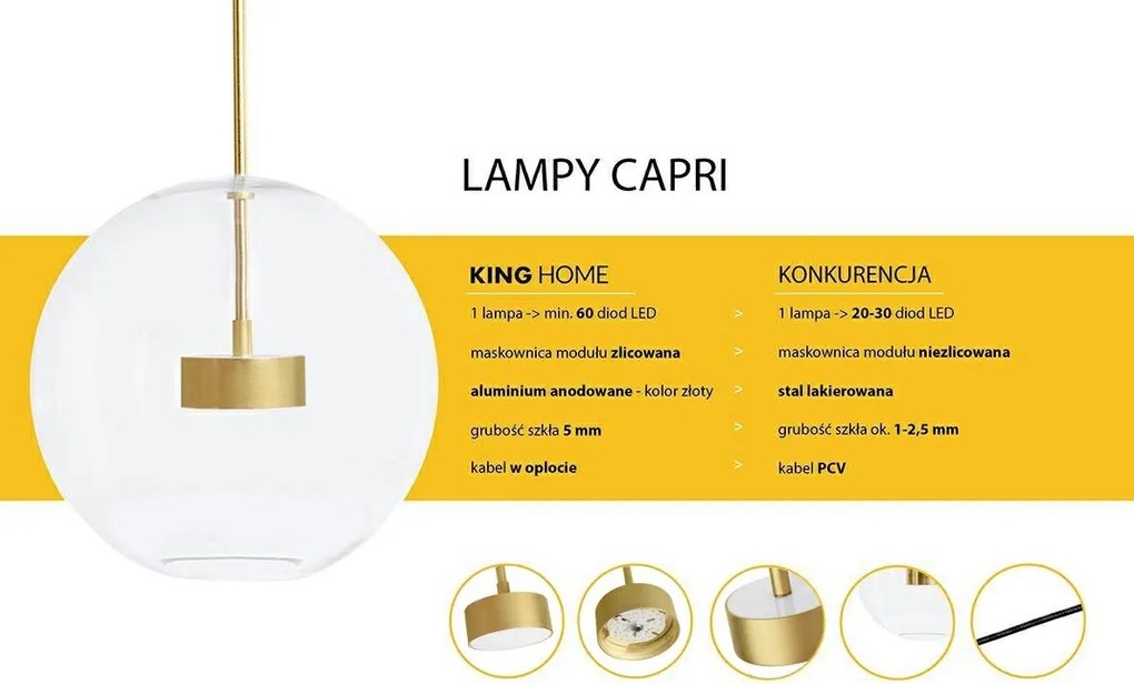 Lampa wisząca ze szklanymi kulami Capri Disc 3 złota