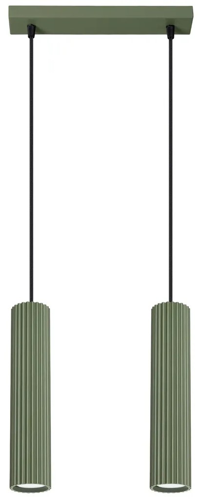 Lampa wisząca KARBON 2 zielona oliwka ryflowana SOLLUX  LIGHTING