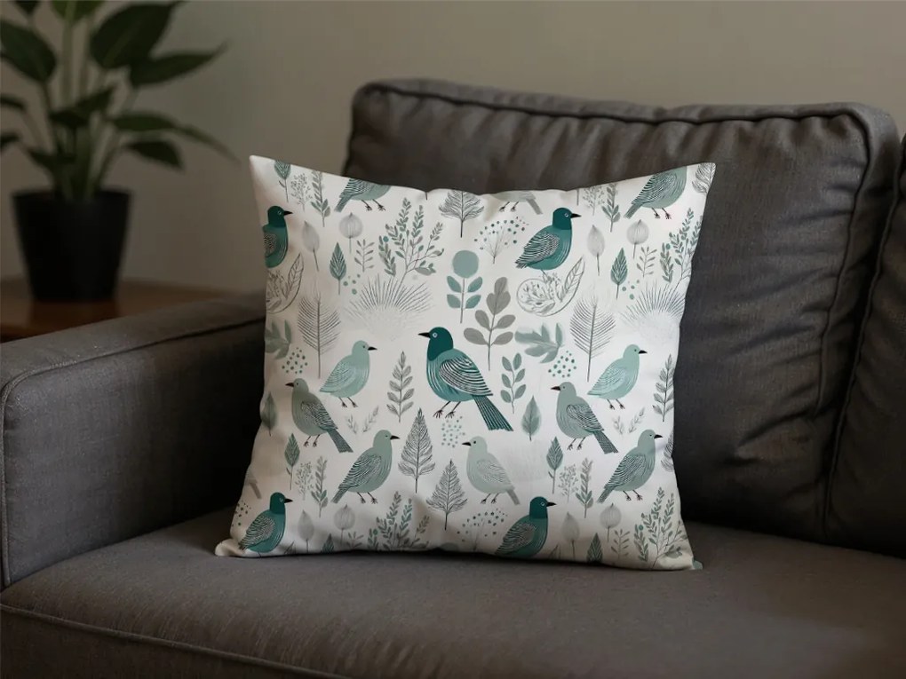 Bawełniana poszewka na poduszkę LEAFBIRD POLY 45x45 cm, biało-zielona