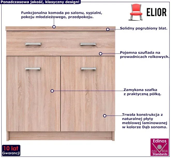 Komoda z szufladą i półkami 80 cm dąb sonoma Andras