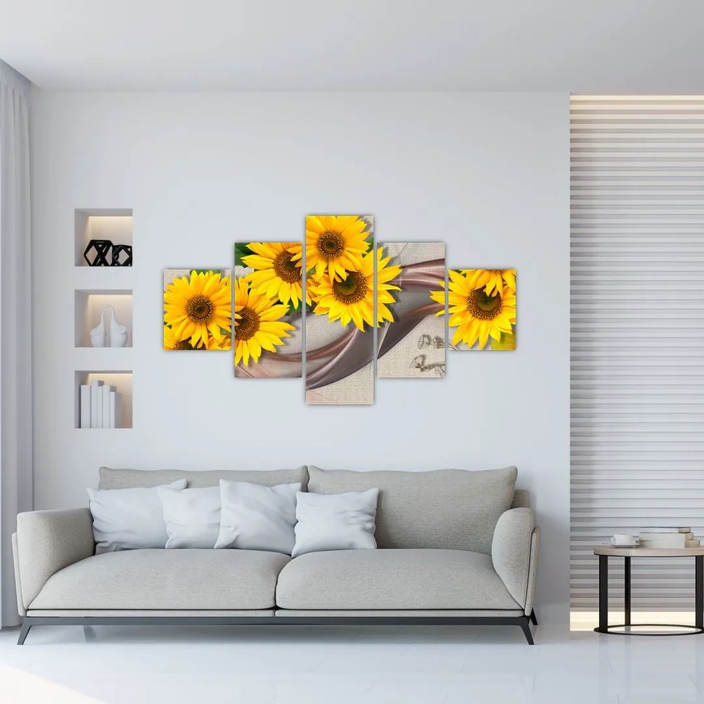 Obraz - Świecące kwiaty słonecznika (125x70 cm)