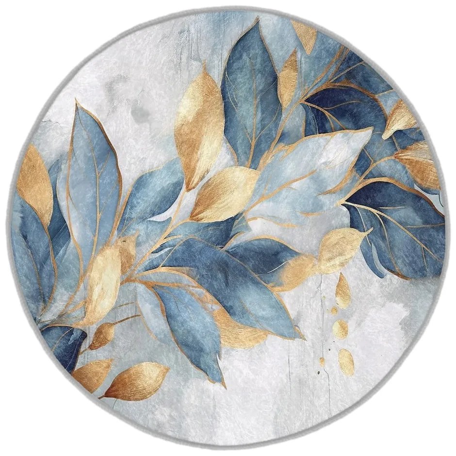 Okrągły dywan w niebiesko-złotym kolorze odpowiedni do prania ø 120 cm Golden Leaves – Mila Home