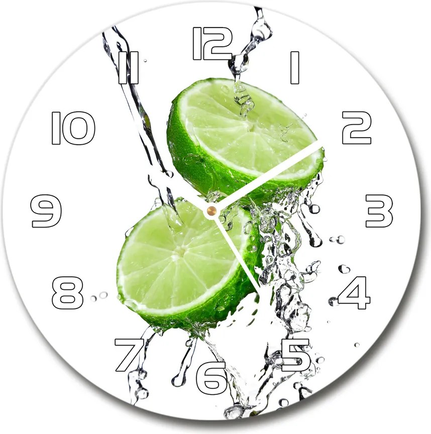 Zegar szklany okrągły Limonki i woda