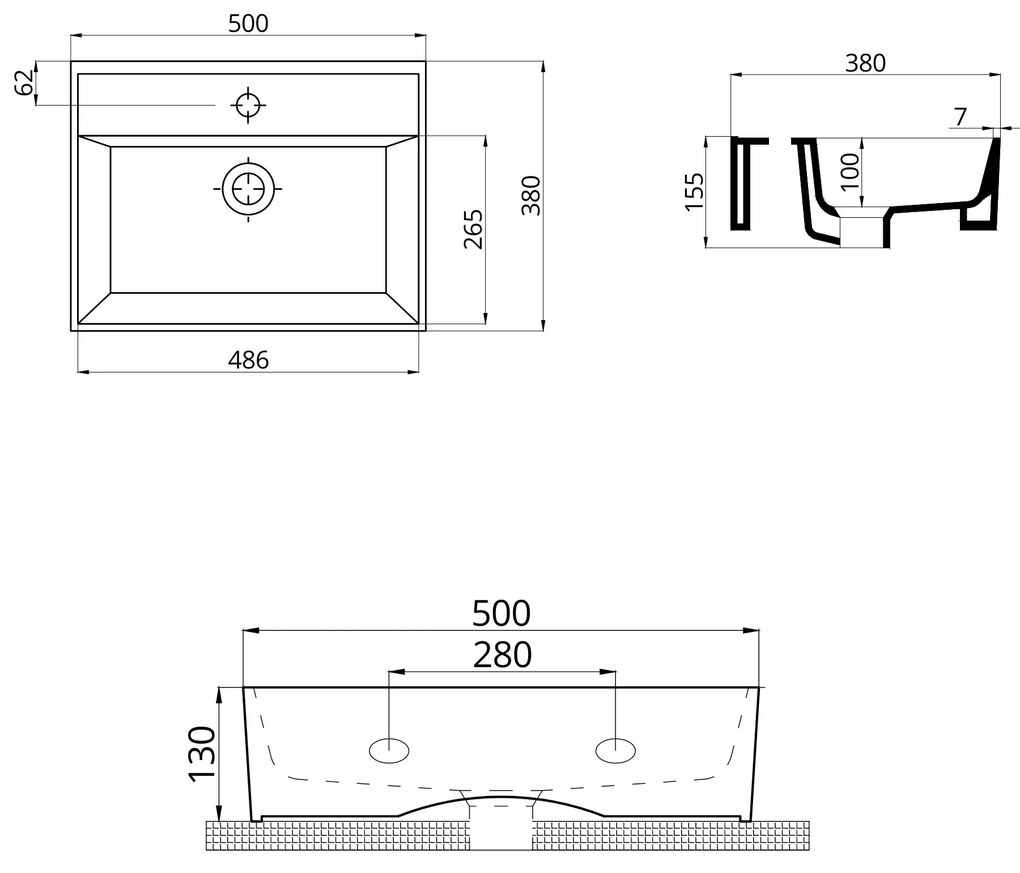 Umywalka ceramiczna nablatowa / wisząca różowa z półką i otworem na baterie 50 x 38 cm LERA pink