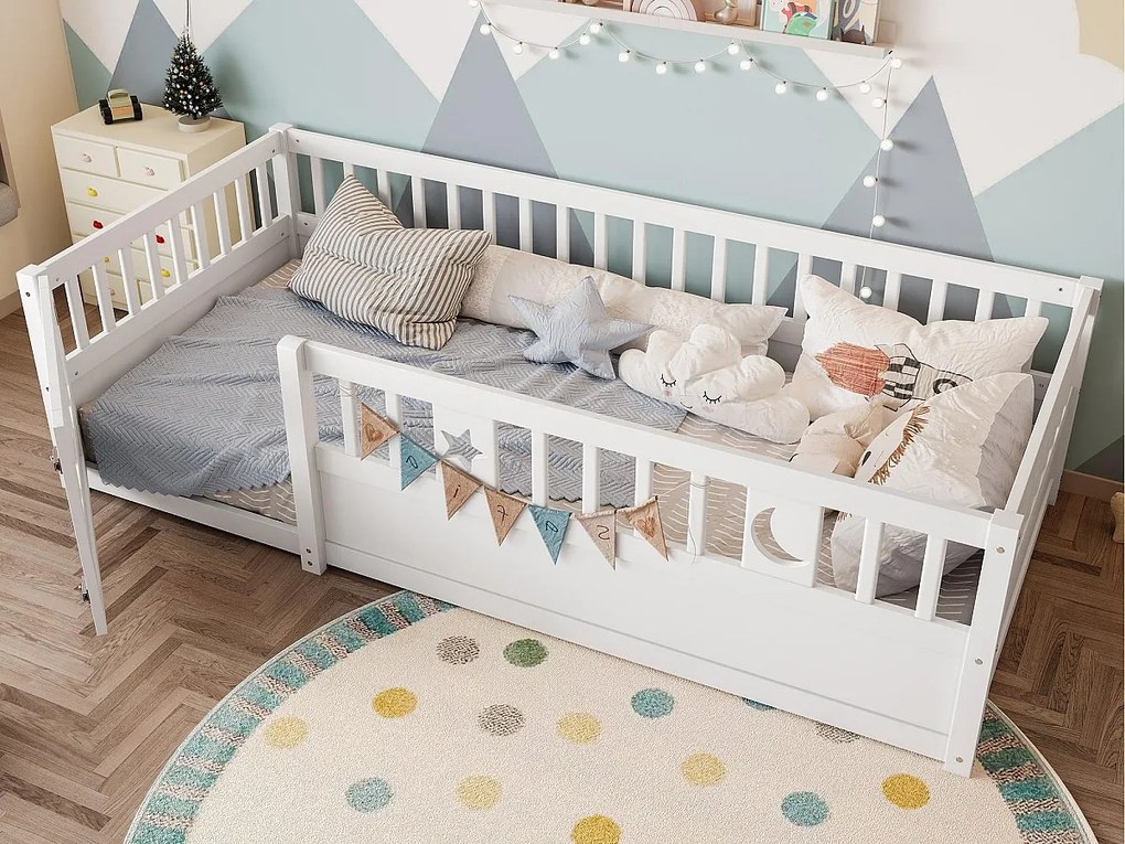 Łóżko dziecięce 90x190 cm - z barierkami bezpieczeństwa - ze stelażem listwowym - biały (bez materaca)
