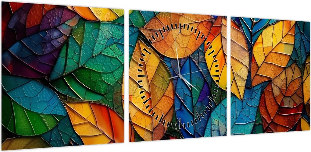Obraz - Mozaika z liści (z zegarem) (90x30 cm)