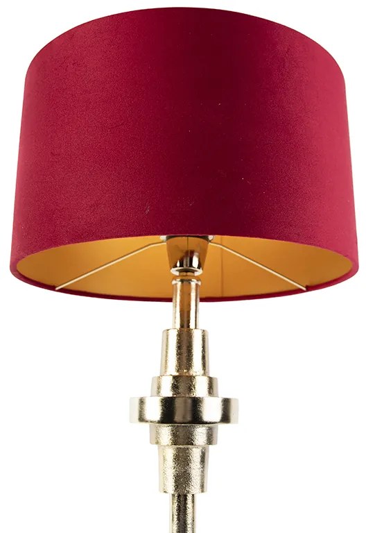 Lampa stołowa art deco złota klosz welurowy czerwony 35cm - Diverso ArtDeco Oswietlenie wewnetrzne