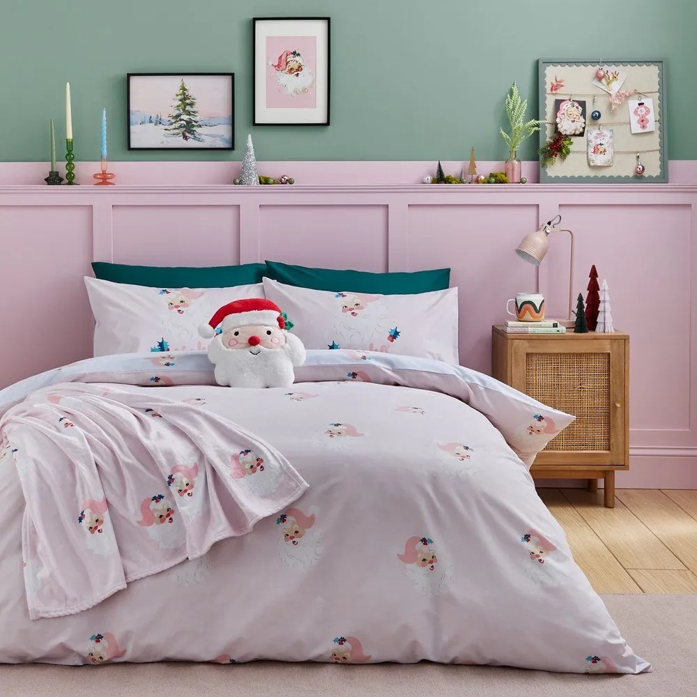 Różowa pościel dwuosobowa 200x200 cm Vintage Christmas Santa – Catherine Lansfield
