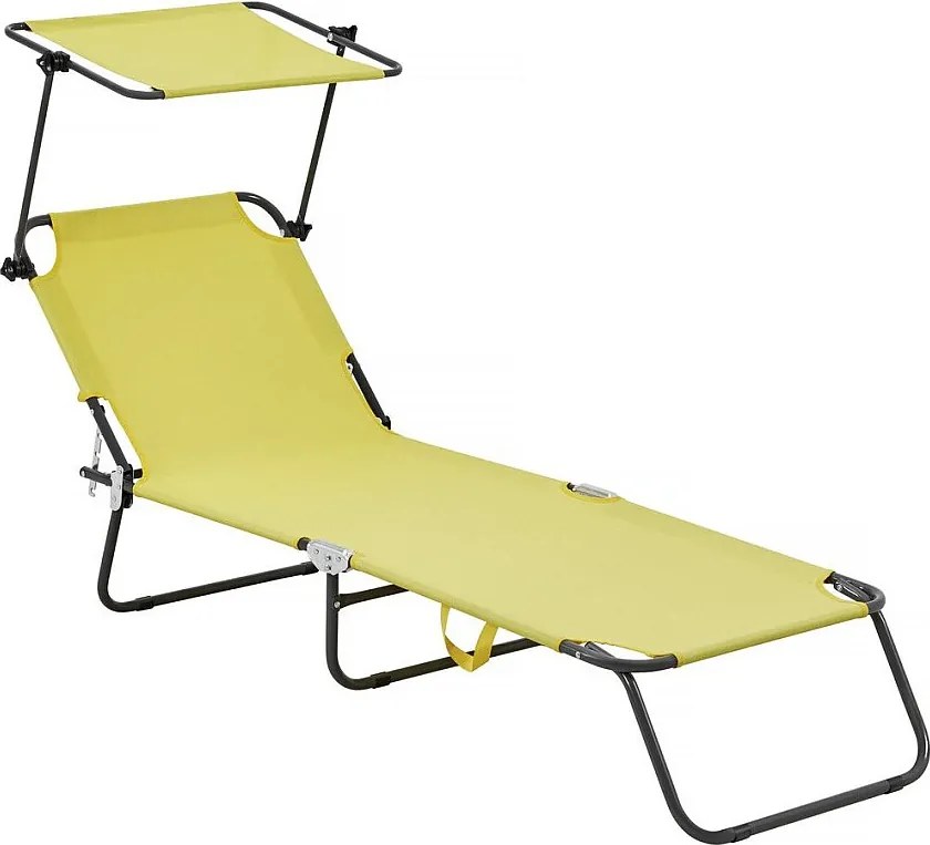 Leżak plażowy składany "Lazy" z parasolem - Żółty dla optymalnego relaksu