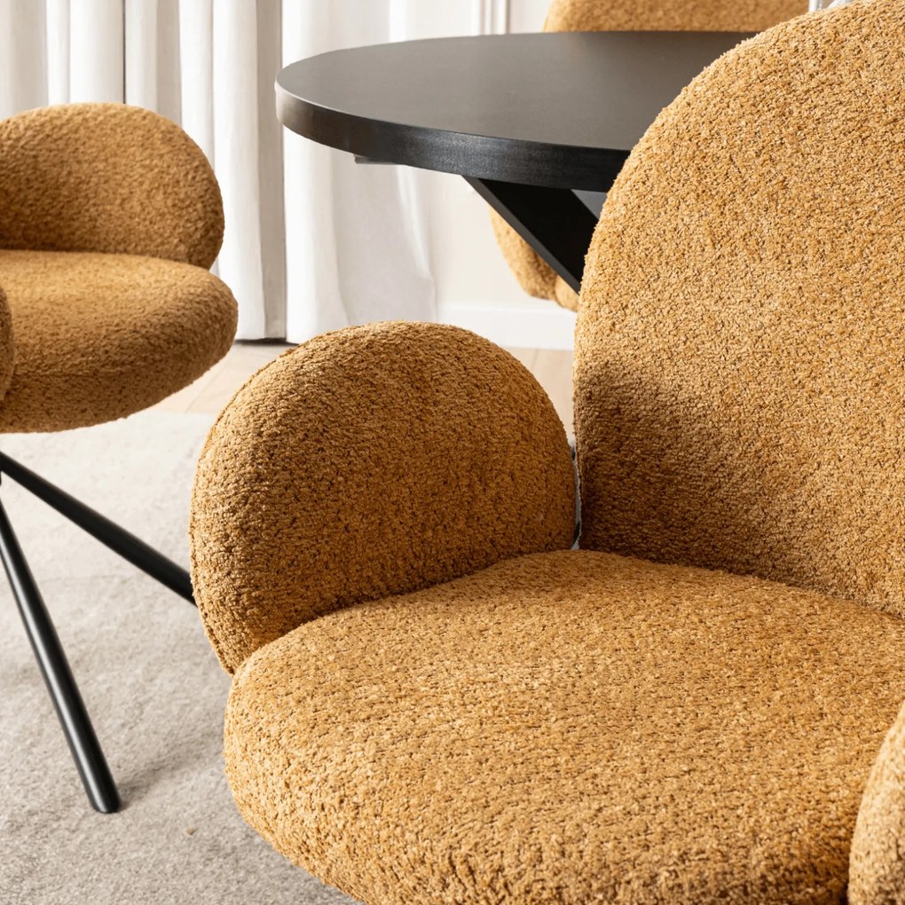 Krzesło Tapicerowane Obrotowe do Salonu MUSSO Musztardowe Nowoczesne