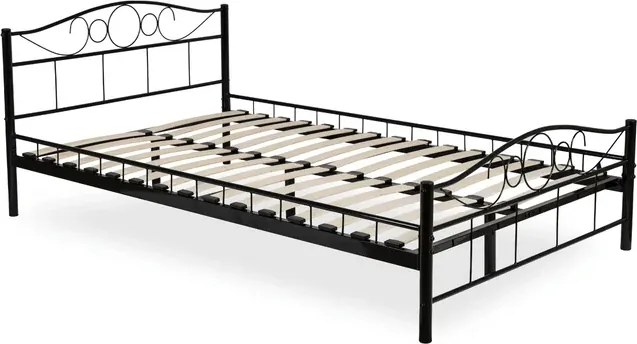 Łóżko Metalowe Jednoosobowe 120x200 cm ze Stelażem GRIFFIN Metalowe Czarne